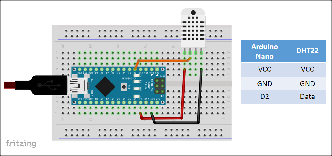 wiring diagram DHT22 Arduino Nano