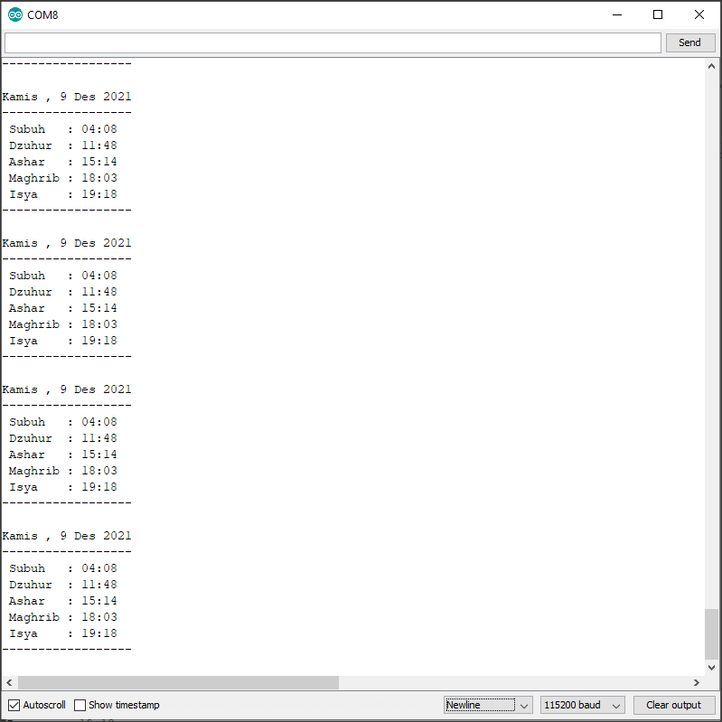 serial monitor waktu sholat