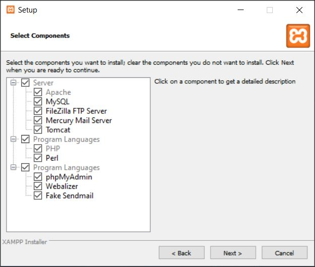 select xampp components