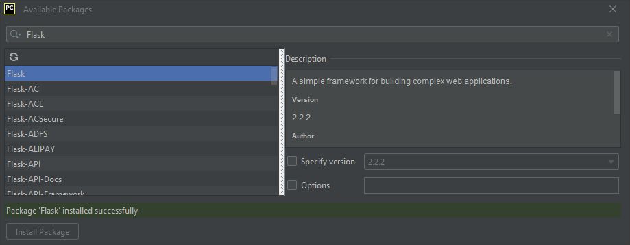 install flask from pycharm ide